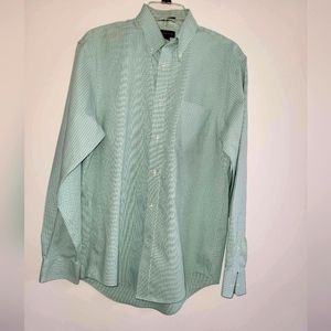 Lands End long sleeve button-down green plaid shirt size medium 15.5-35